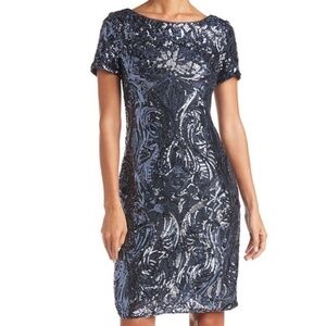 R&M Richards embroidered sequin short sleeve‎ dress